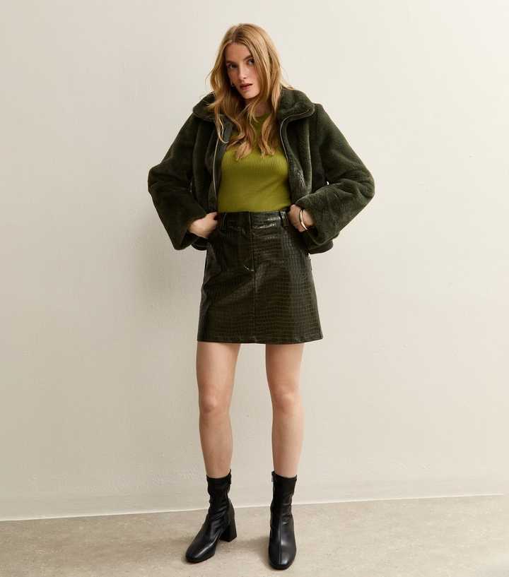 Khaki Faux Fur Bomber Jacket