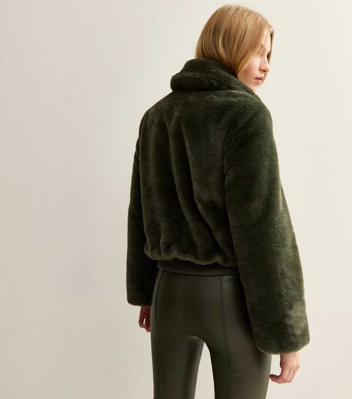 Khaki Faux Fur Bomber Jacket