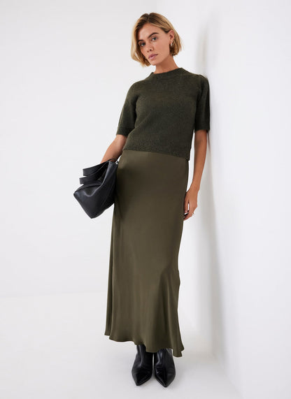 Khaki Layered Jumper Midi Dress