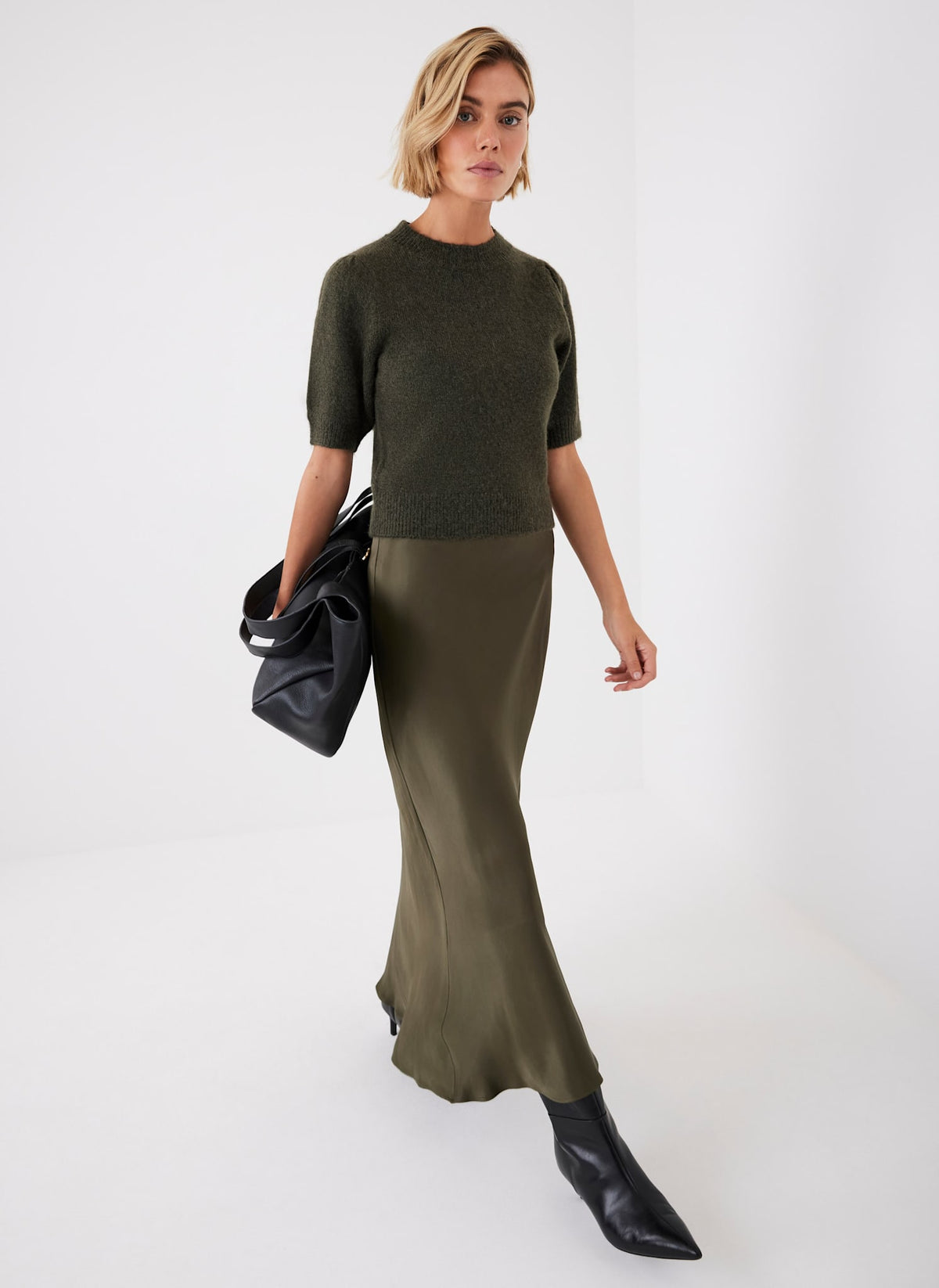 Khaki Layered Jumper Midi Dress