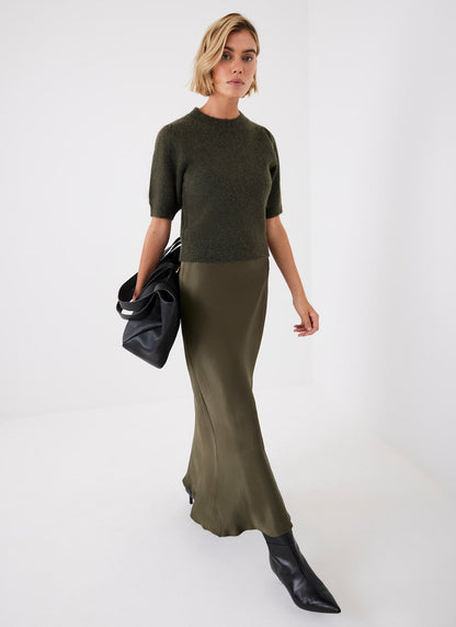 Khaki Layered Jumper Midi Dress