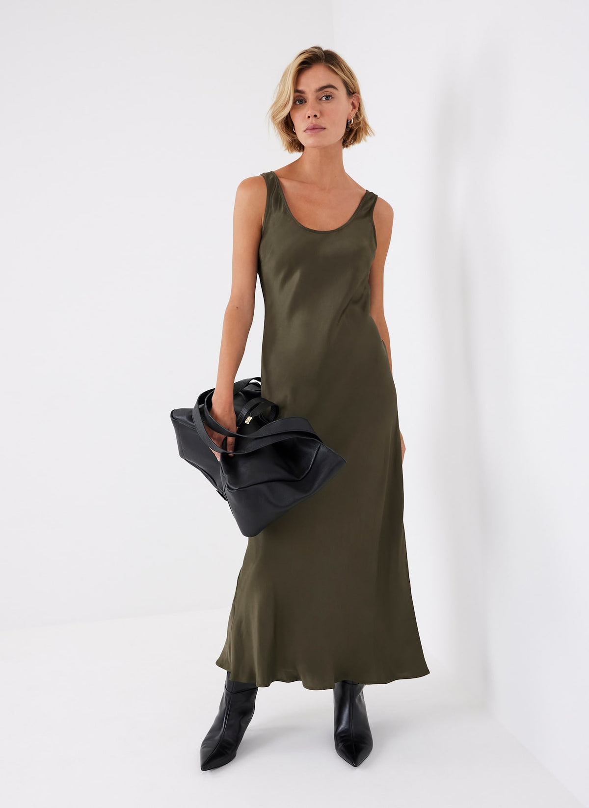 Khaki Layered Jumper Midi Dress