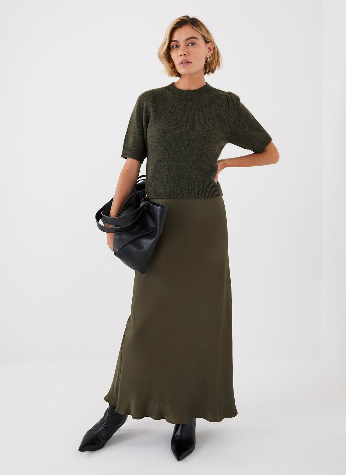Khaki Layered Jumper Midi Dress
