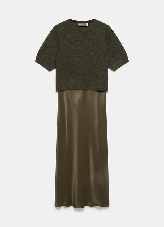 Khaki Layered Jumper Midi Dress
