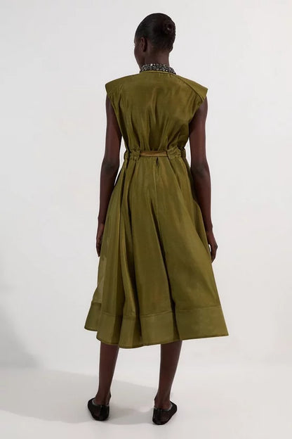 Organdie Shirt Dress With Crystal Embellished Belt