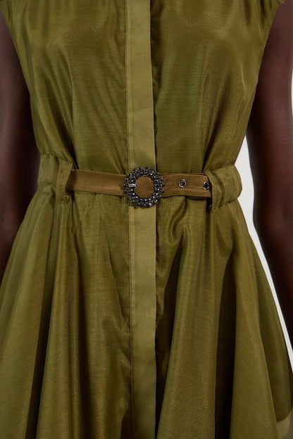 Organdie Shirt Dress With Crystal Embellished Belt