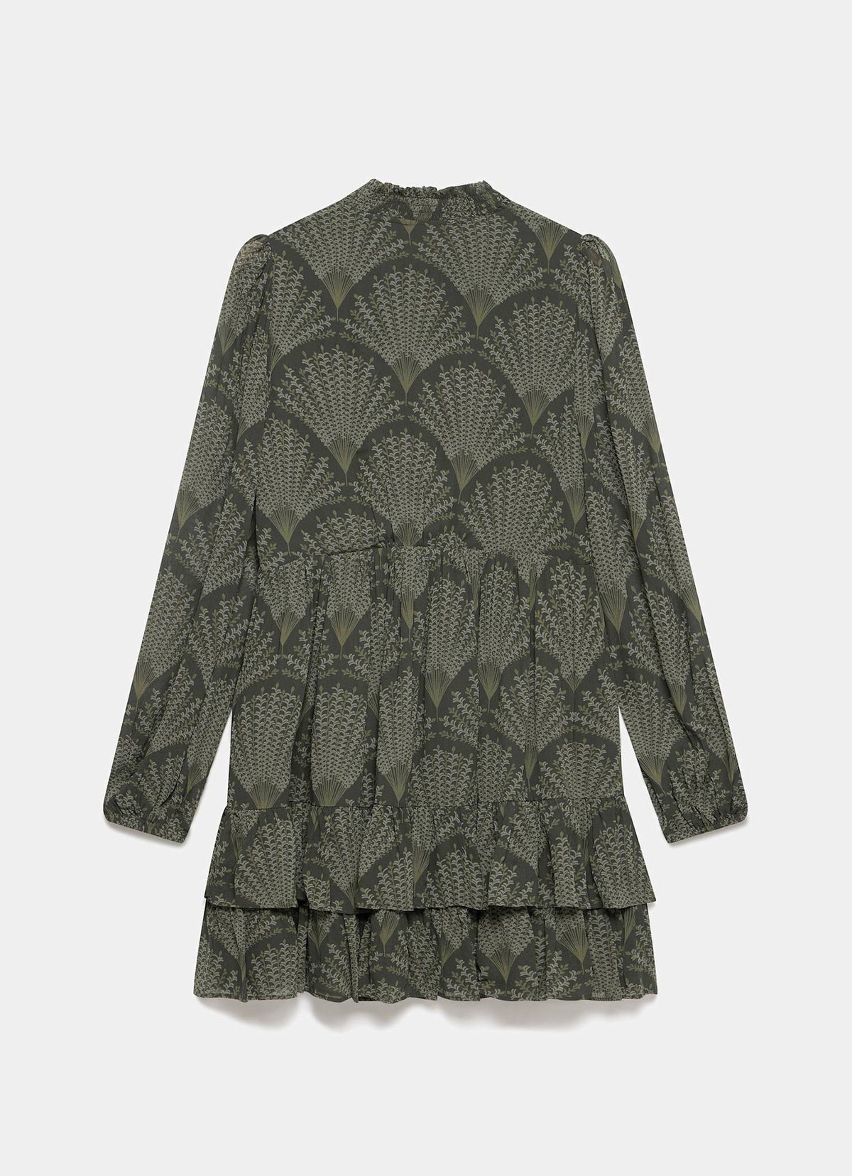 Khaki Printed Long Sleeve Mini Dress