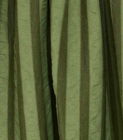 Khaki Puff Sleeve Striped Midi Dress