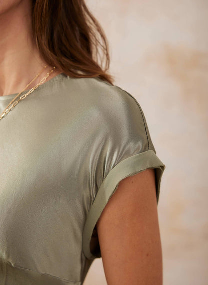 Khaki Satin Midi Dress