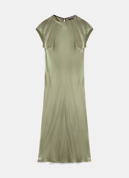 Khaki Satin Midi Dress
