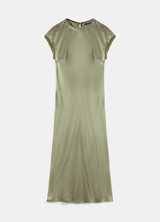 Khaki Satin Midi Dress