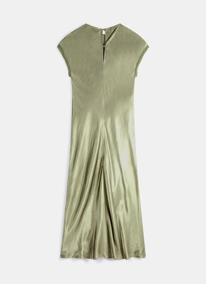 Khaki Satin Midi Dress