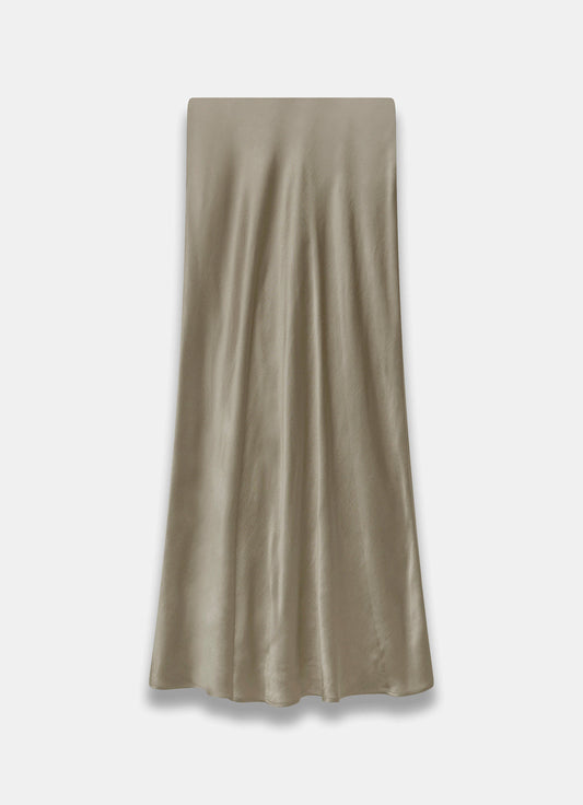 Khaki Satin Slip Midi Skirt