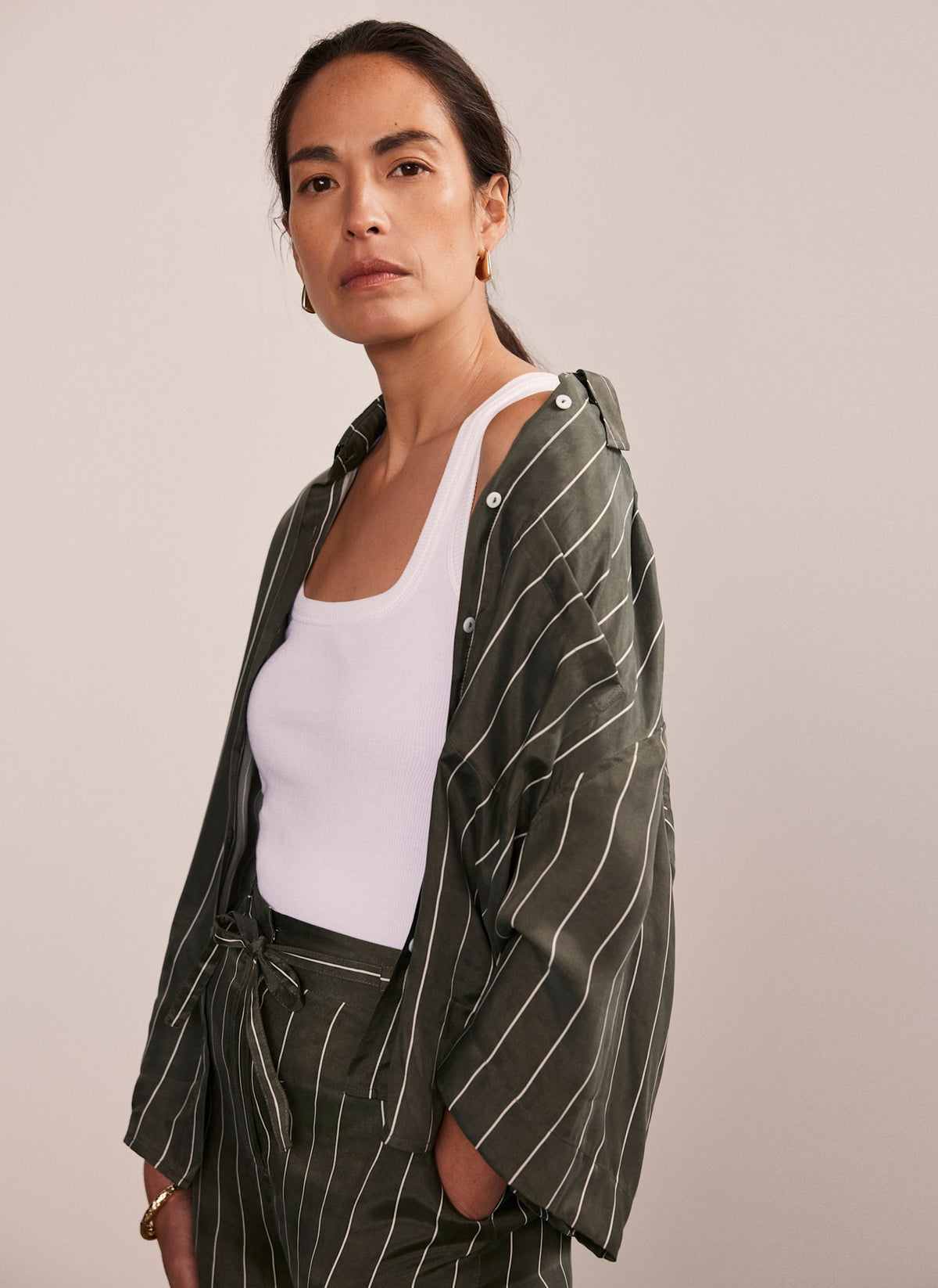 Khaki Striped Relaxed Shirt