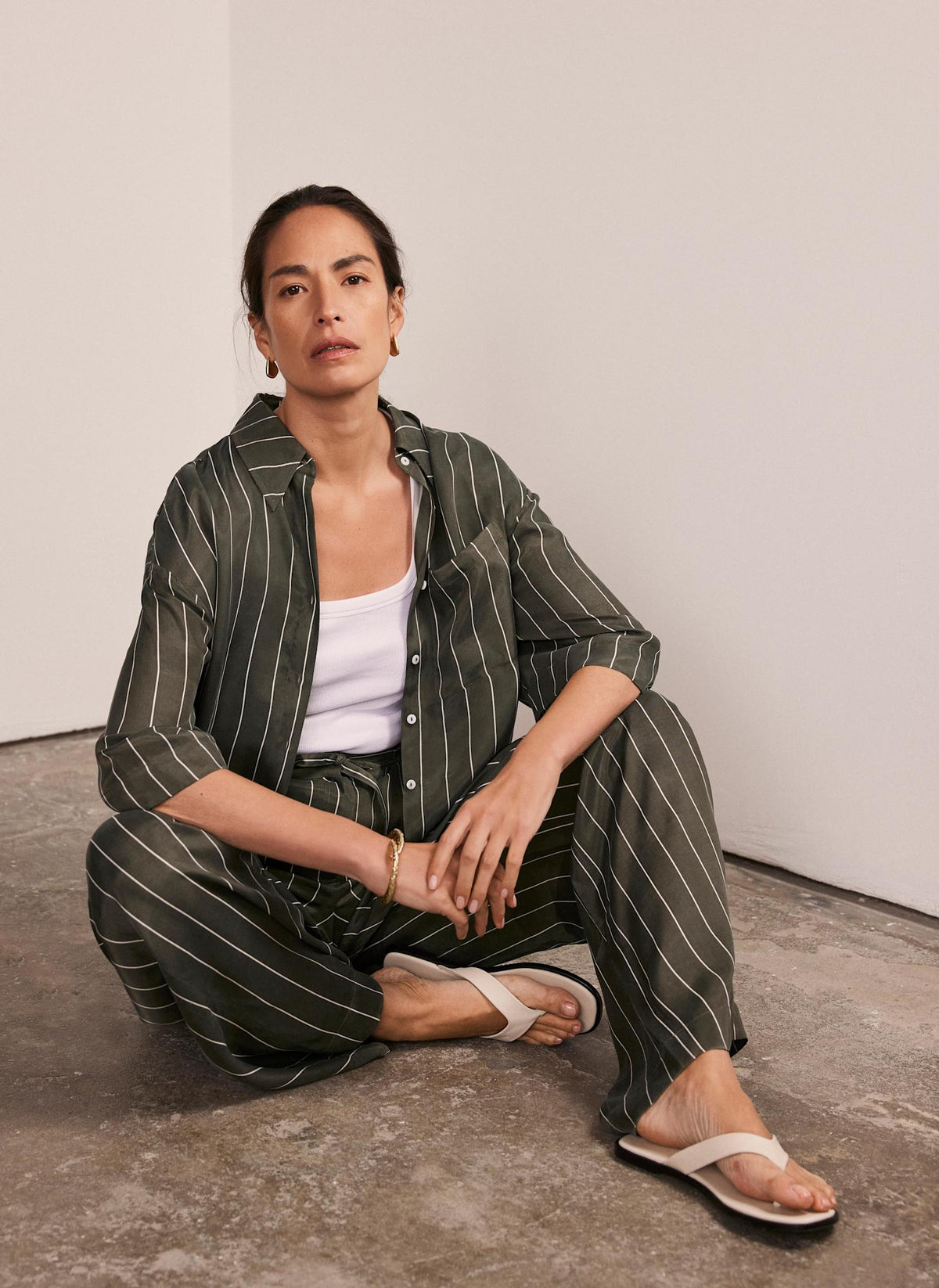 Khaki Striped Relaxed Shirt