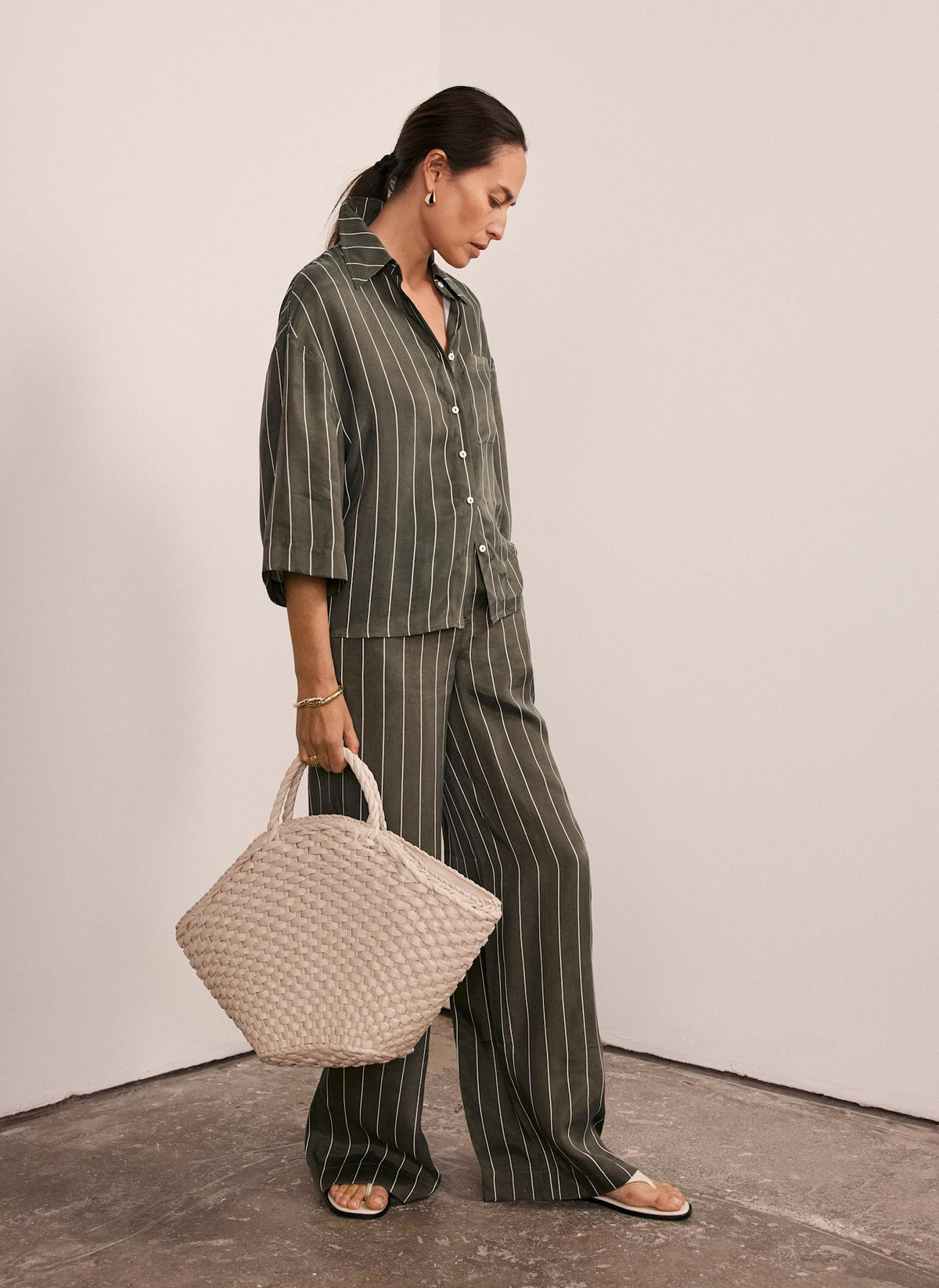 Khaki Striped Relaxed Shirt