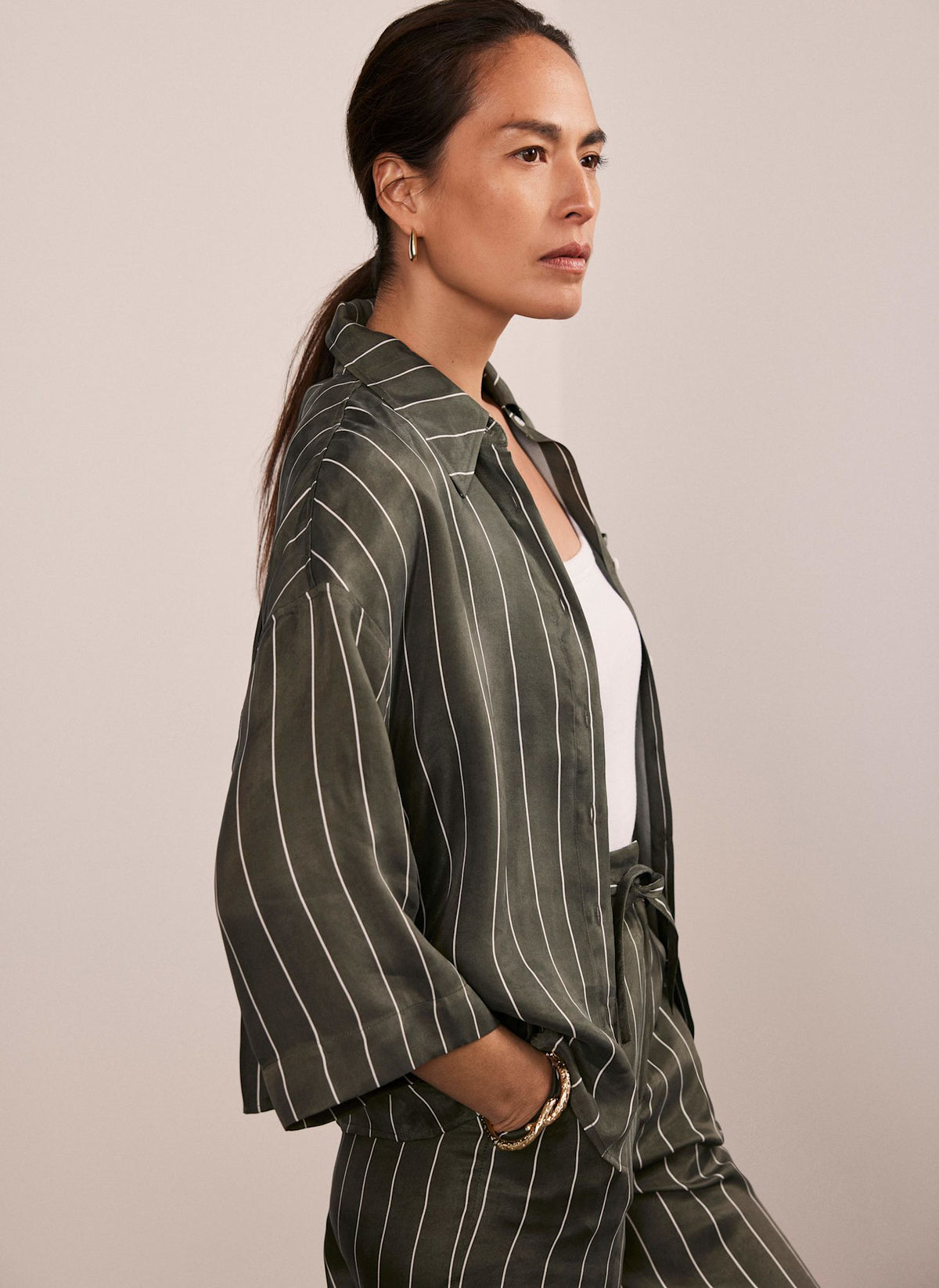 Khaki Striped Relaxed Shirt