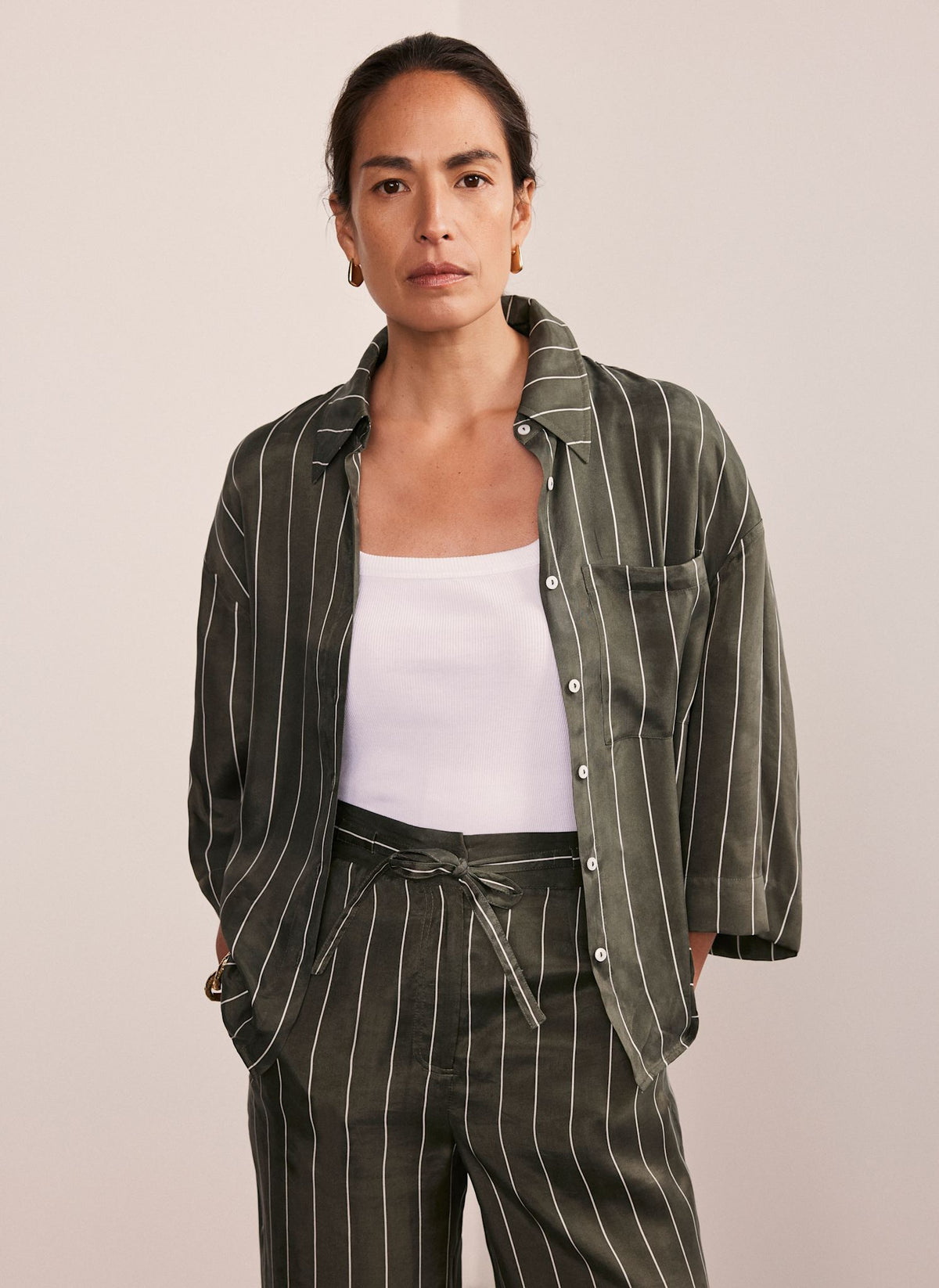Khaki Striped Relaxed Shirt