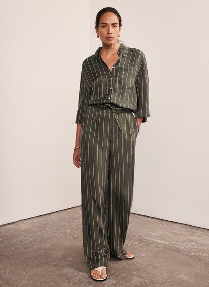 Khaki Striped Wide Trousers