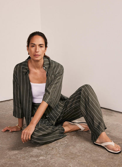 Khaki Striped Wide Trousers