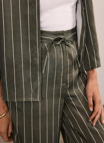 Khaki Striped Wide Trousers