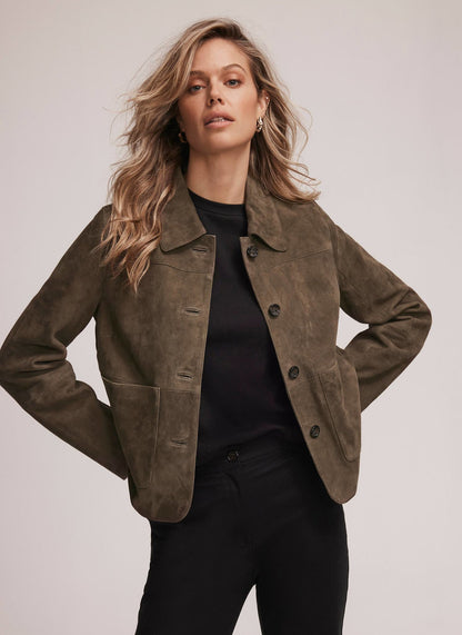 Khaki Suede Pocket Detail Jacket