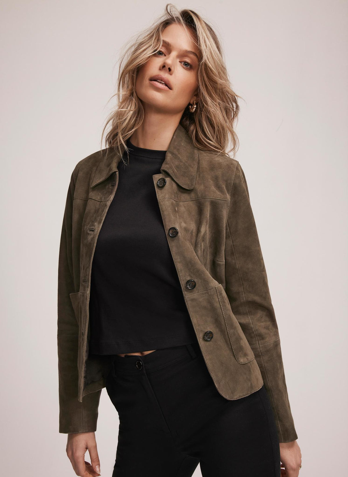 Khaki Suede Pocket Detail Jacket