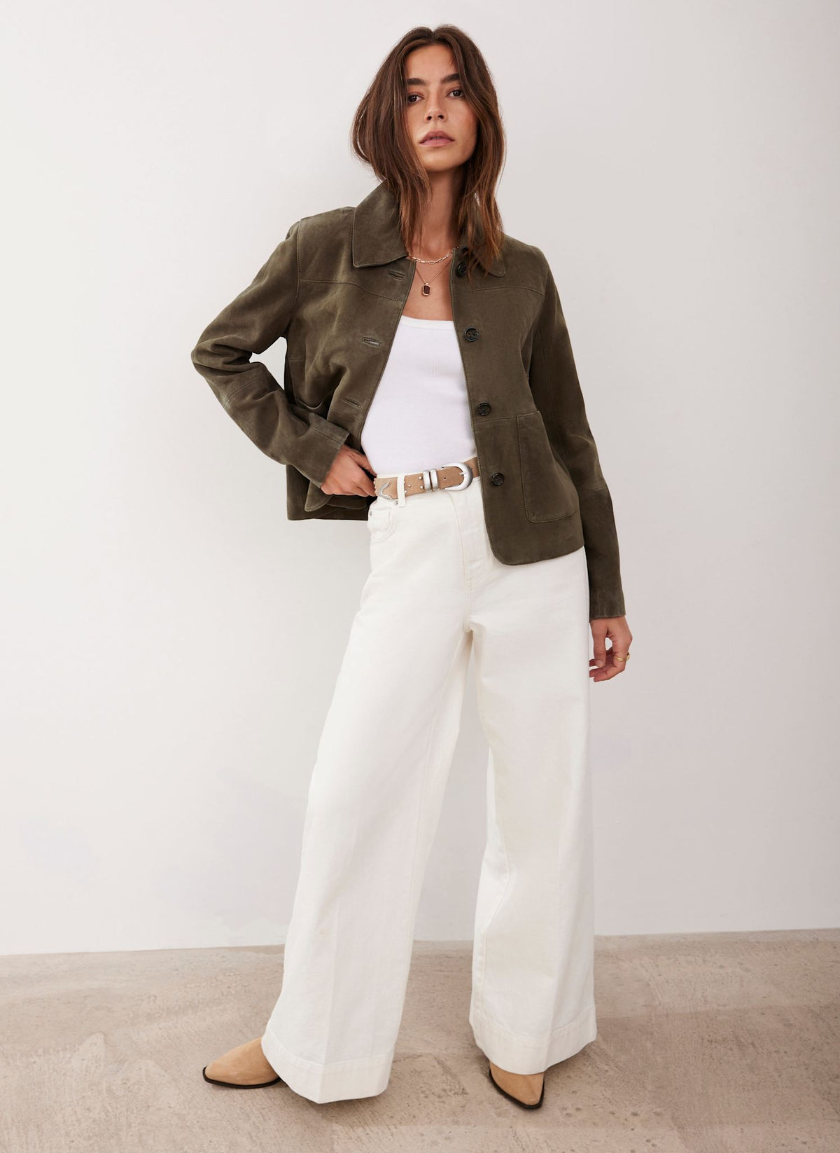 Khaki Suede Pocket Detail Jacket