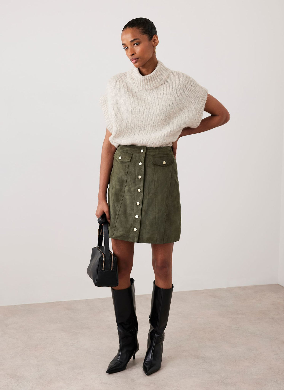 Khaki Suede Mini Skirt