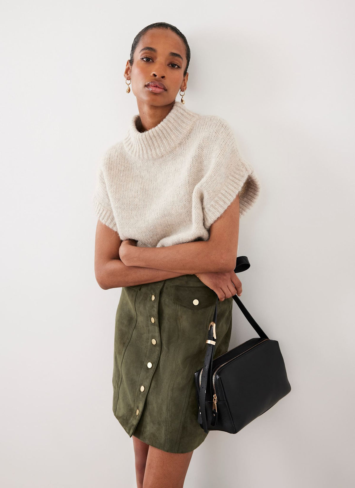 Khaki Suede Mini Skirt