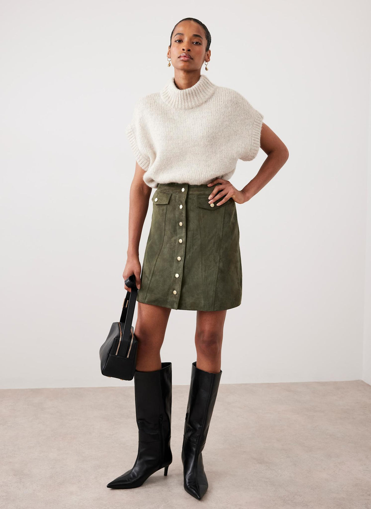 Khaki Suede Mini Skirt