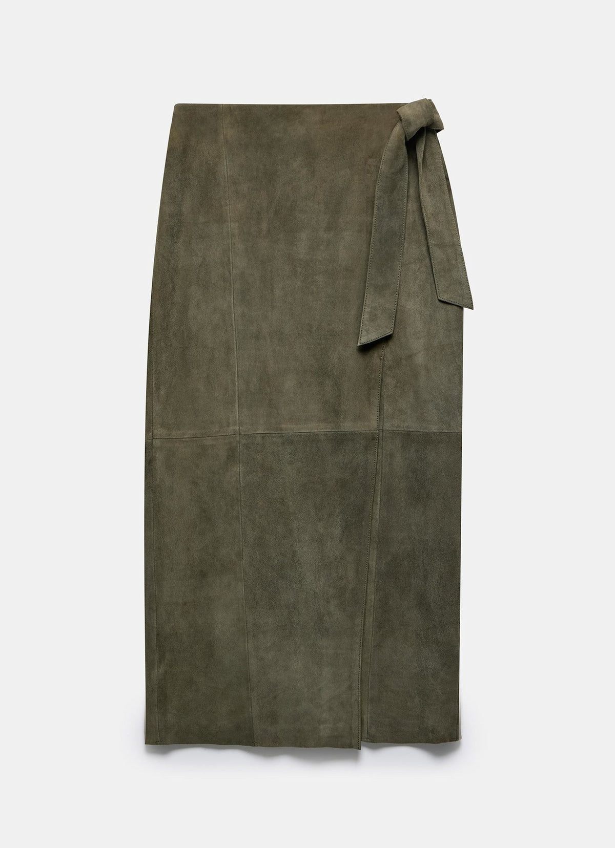 Khaki Suede Midi Skirt