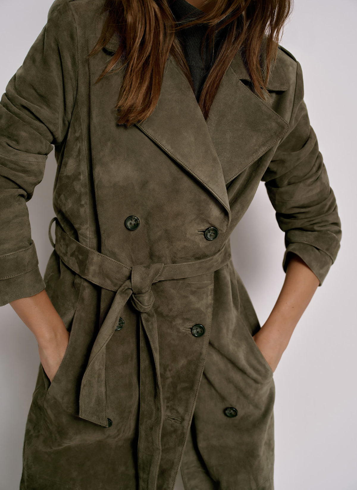 Khaki Suede Trench Coat