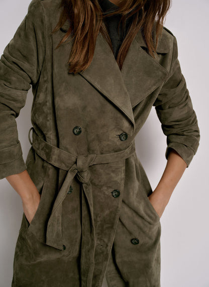 Khaki Suede Trench Coat