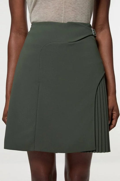 Tailored Buckle Detail Pleated Mini Skirt