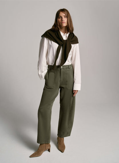 Khaki Utility Barrel Leg Jeans