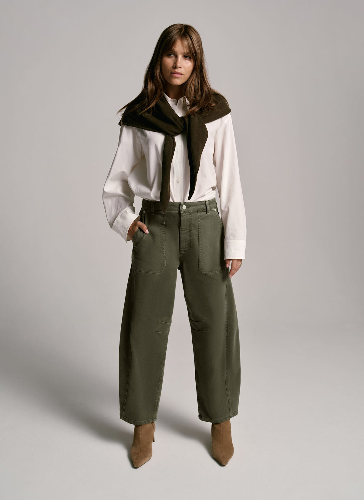 Khaki Utility Barrel Leg Jeans
