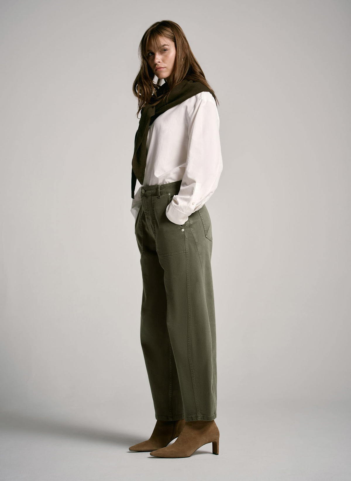 Khaki Utility Barrel Leg Jeans