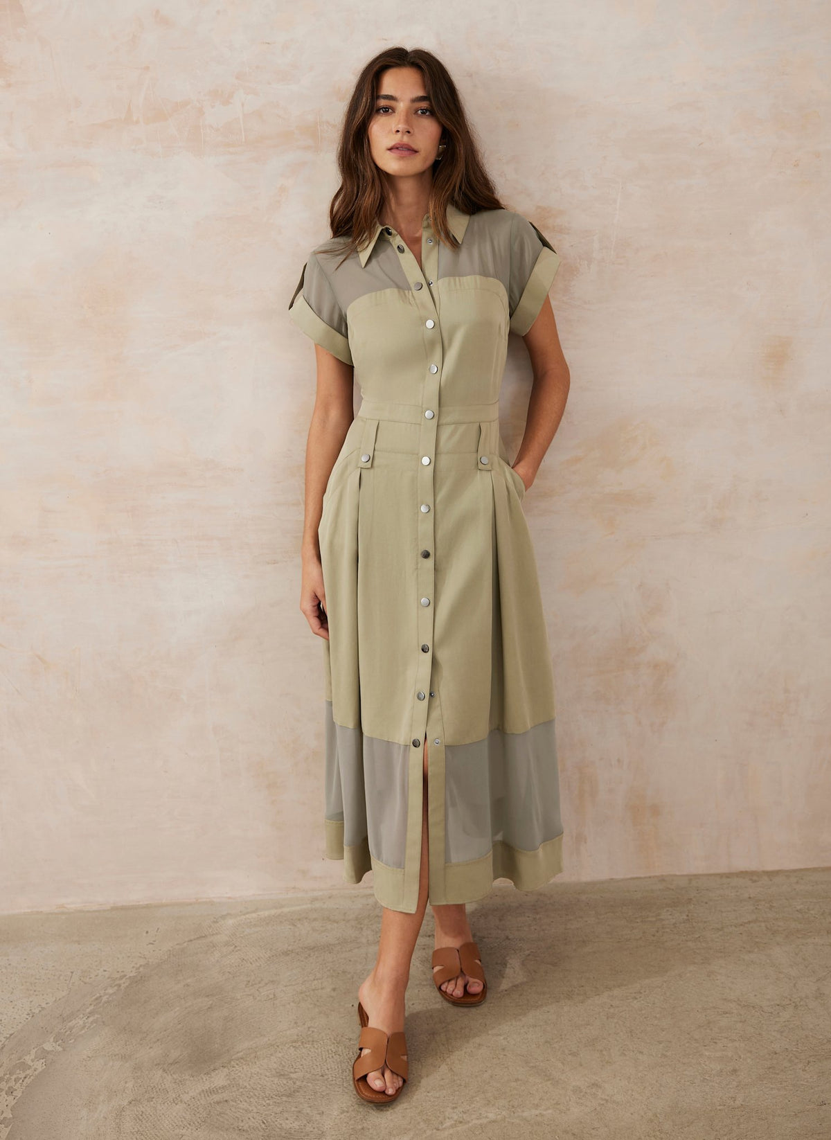 Khaki Utility Midi Dress