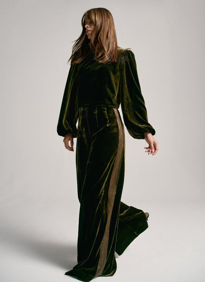 Khaki Velvet Wide Trousers