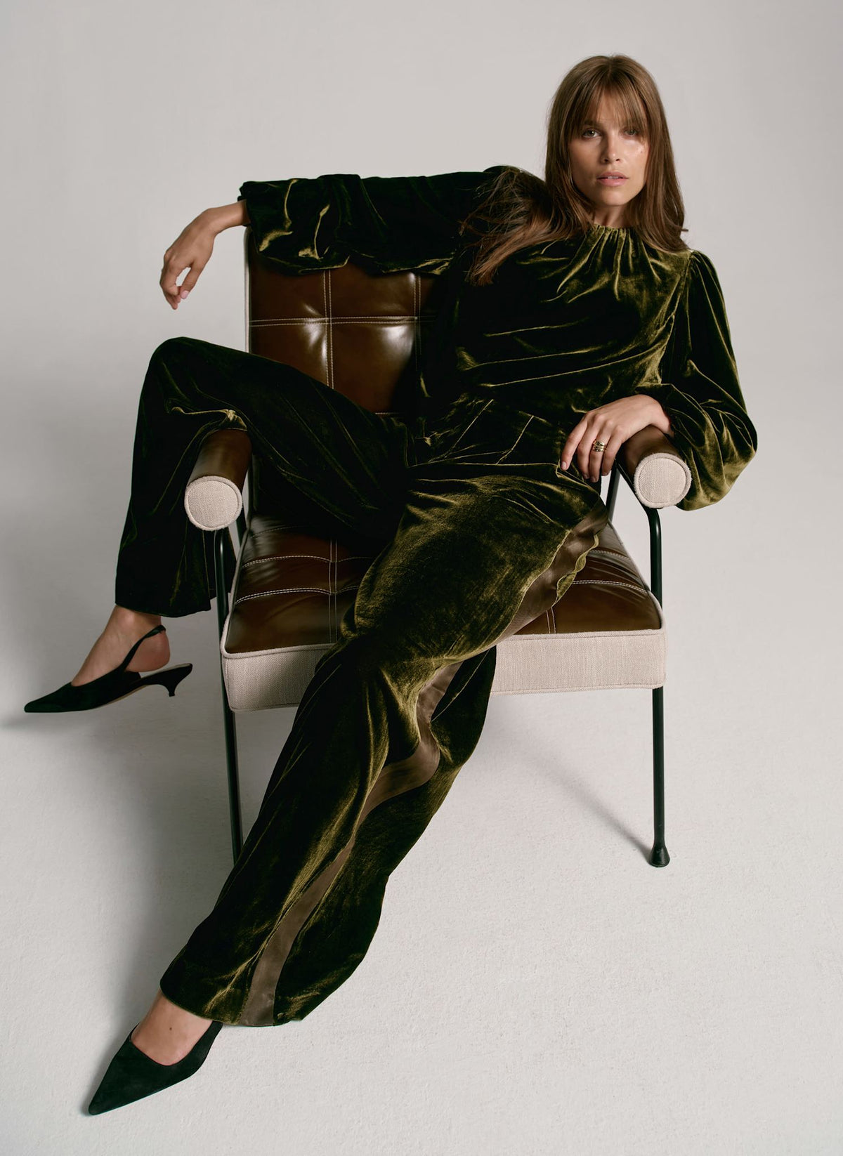 Khaki Velvet Wide Trousers