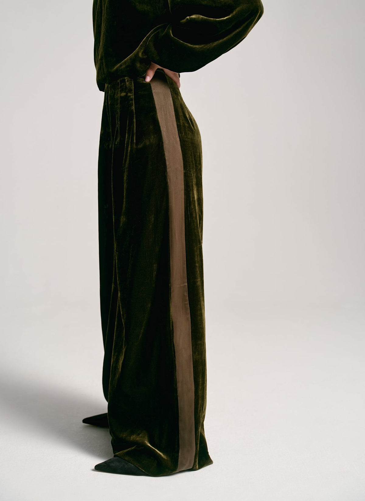 Khaki Velvet Wide Trousers