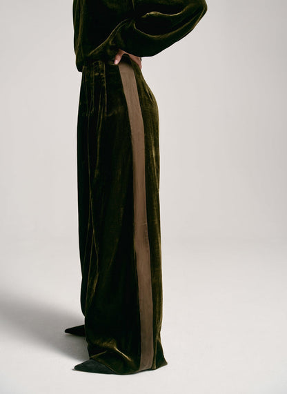 Khaki Velvet Wide Trousers