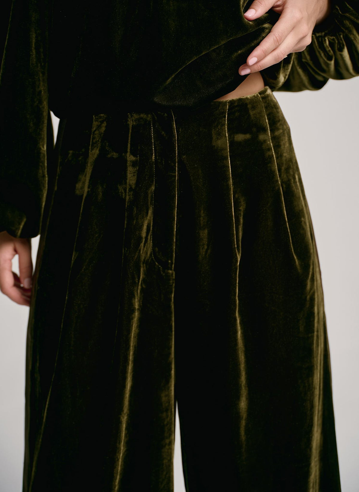 Khaki Velvet Wide Trousers