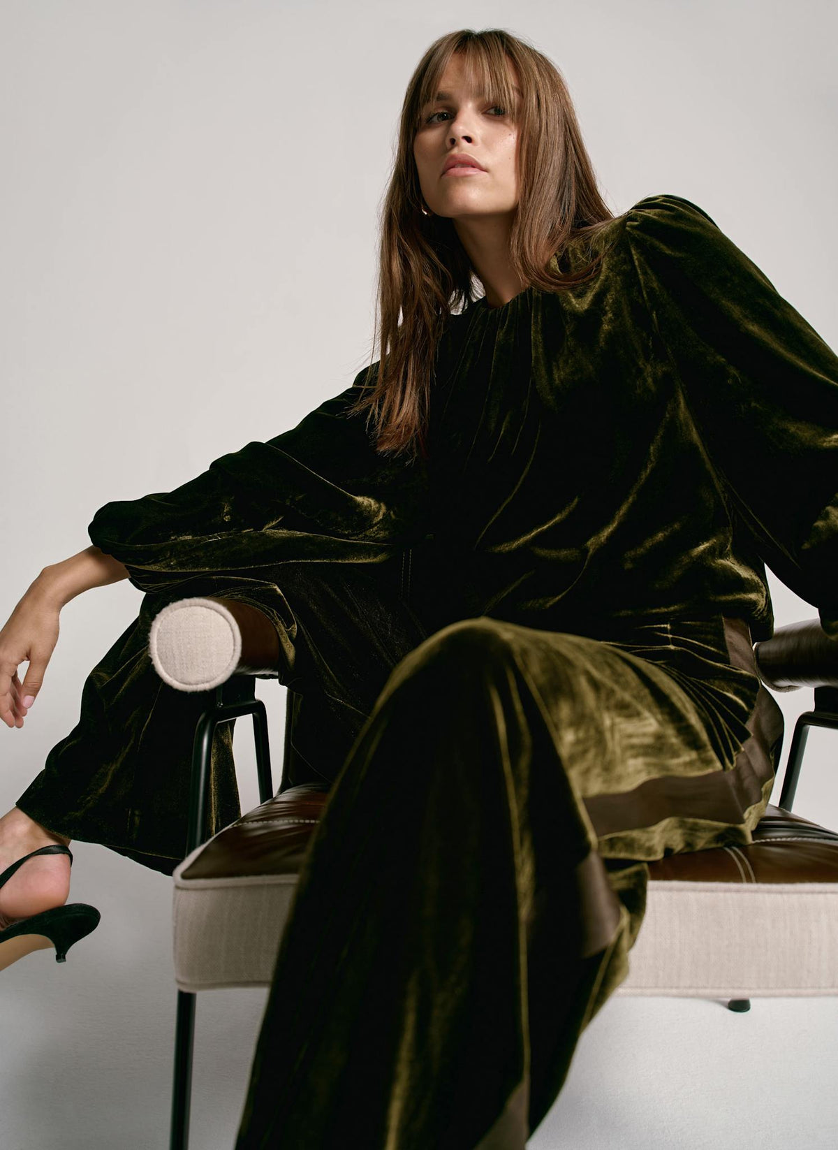 Khaki Velvet Wide Trousers