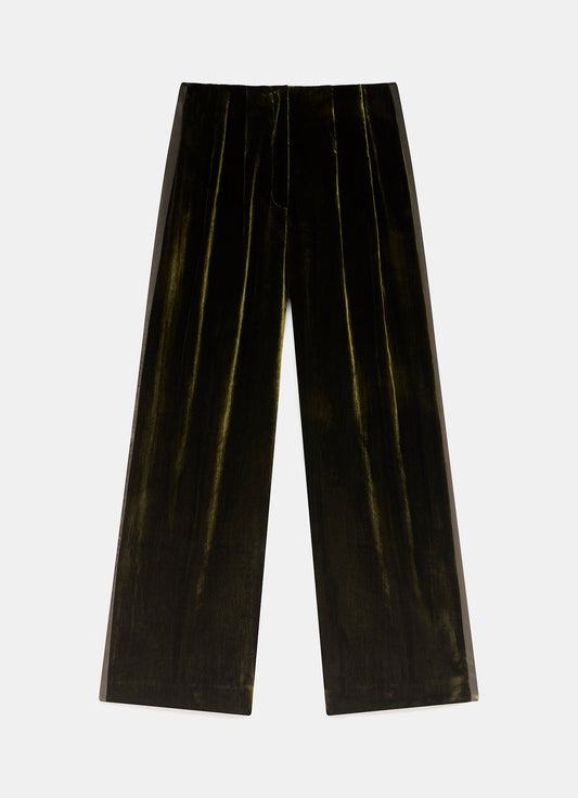 Khaki Velvet Wide Trousers