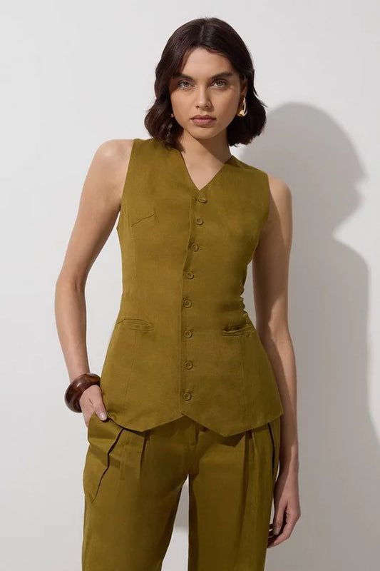 Viscose Linen Woven Longline Waistcoat