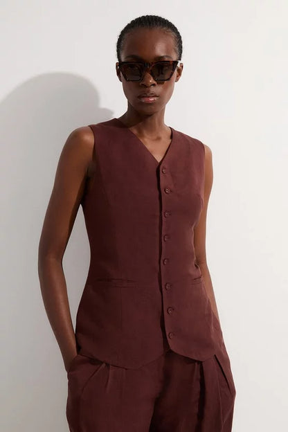 Viscose Linen Woven Longline Waistcoat