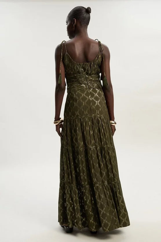 Viscose Metallic Thread Strappy Woven Sun Dress