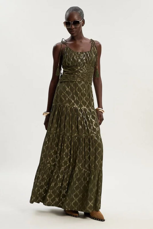 Viscose Metallic Thread Strappy Woven Sun Dress